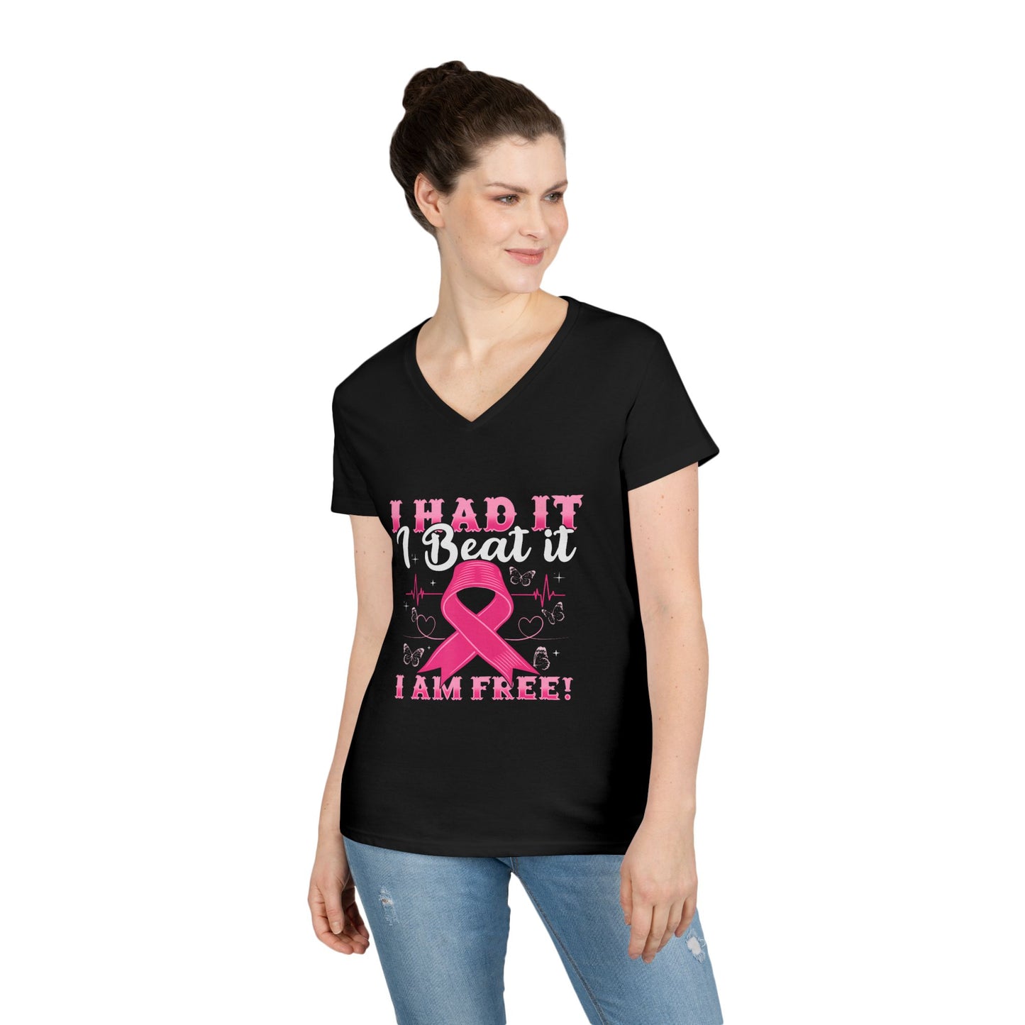 Pink Ribbon Breast Cancer Awareness V-Neck T-Shirt